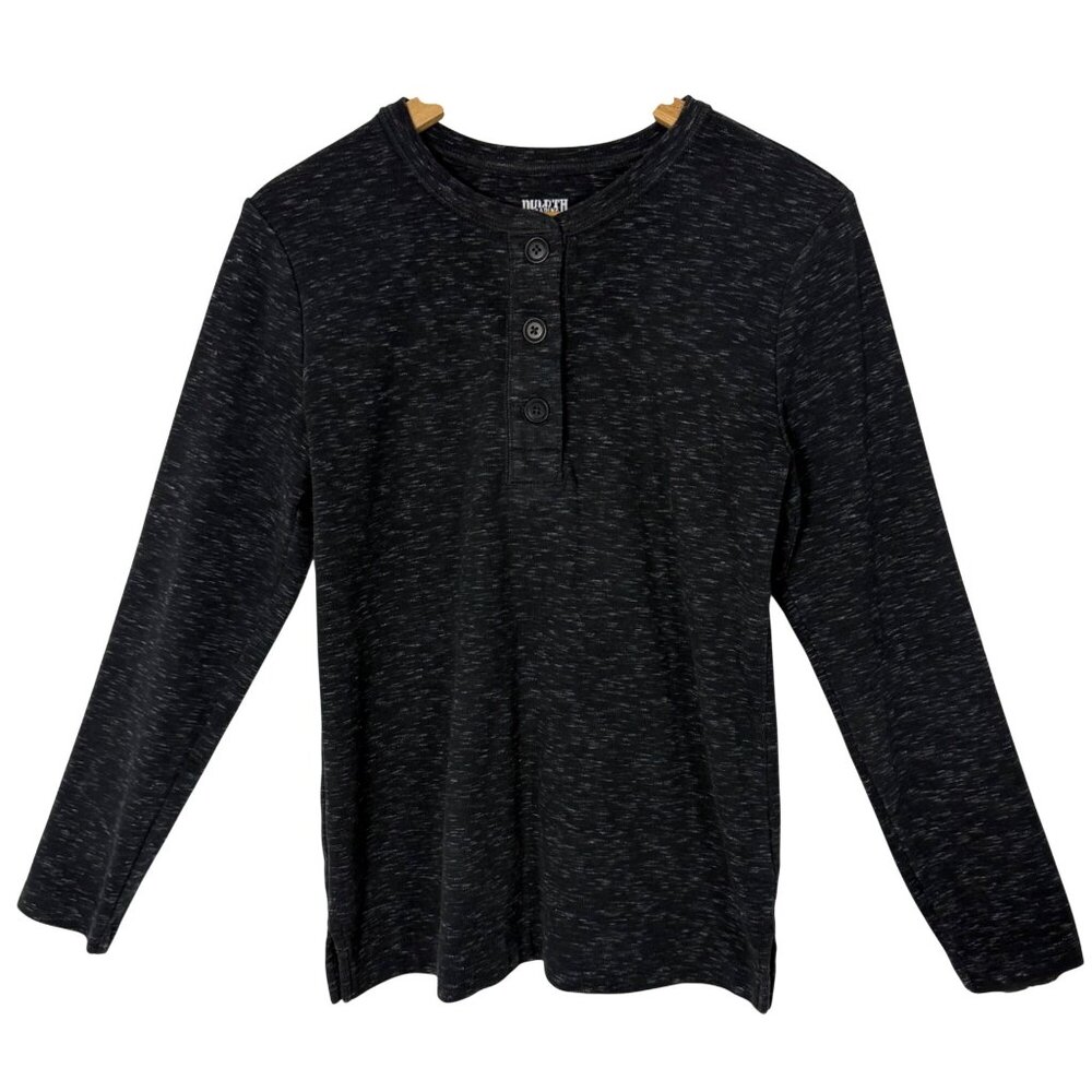 Duluth Trading Women’s Slub Knit Henley Top Medium Black Long Sleeve 95% Cotton